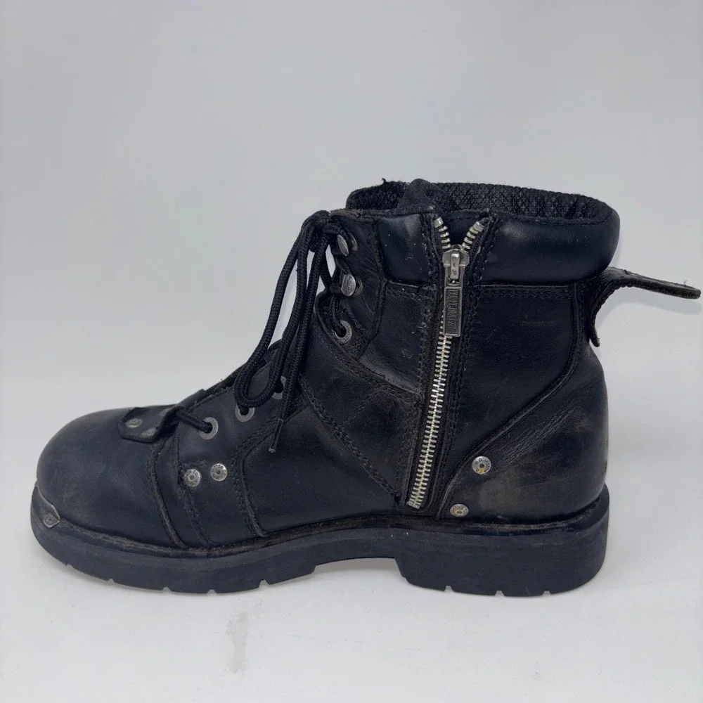 Harley-Davidson Brake Buckle Leather Motorcycle Boots Black Side Zip Men's US 12